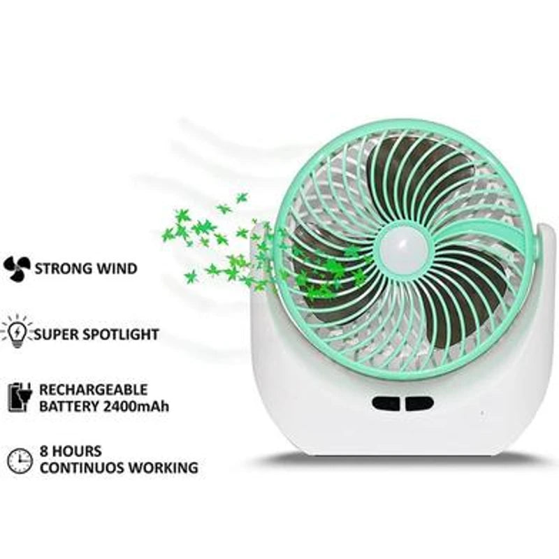JY-Super Rechargeable Mini Table Fan with Spotlight & 2400mAh Battery - Portable USB Desk Fan - Ponno Mela