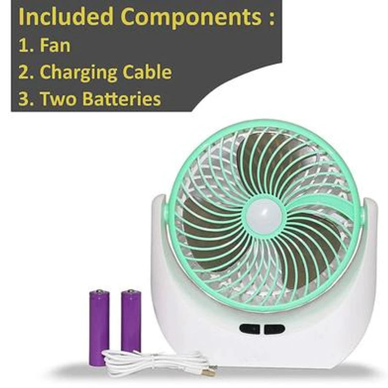 JY-Super Rechargeable Mini Table Fan with Spotlight & 2400mAh Battery - Portable USB Desk Fan - Ponno Mela